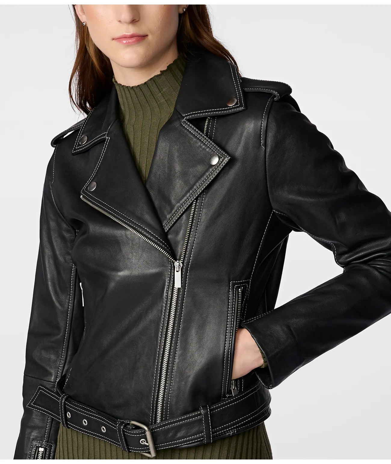 Anna Leather Moto With Stitching | Wilsons Leather