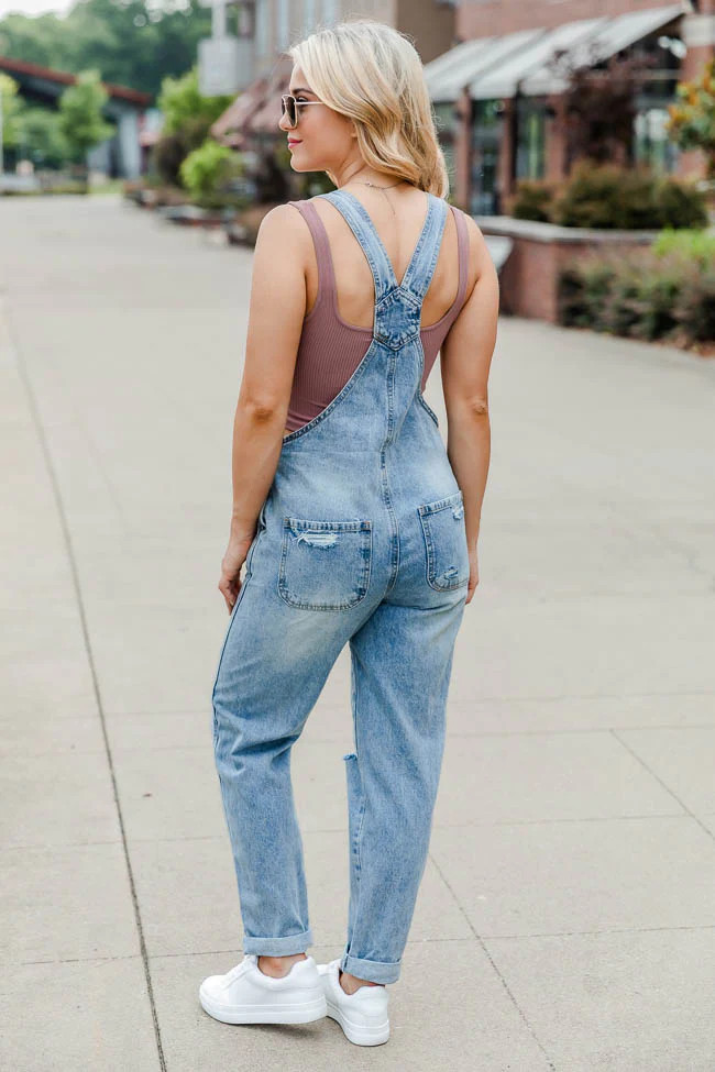 Don't Go Yet Distressed Boyfriend Denim Overalls | Pink Lily