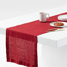 Marin 90" Luminous Red EUROPEAN FLAX -Certified Linen Table Runner + Reviews | Crate & Barrel | Crate & Barrel