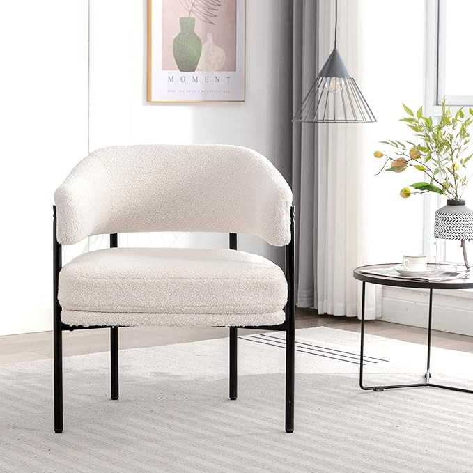 Modern Sherpa Accent Chair Set of 2, Curved Back Arm Chair for Living Room, Comfy Reading Chair C... | Amazon (US)