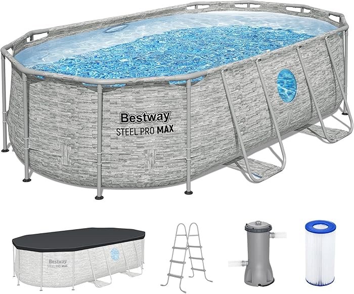 Bestway Power Steel Swim Vista 14\u2019 x 8'2" x 39.5\u201d Above Ground Pool, Oval Metal Frame O... | Amazon (US)