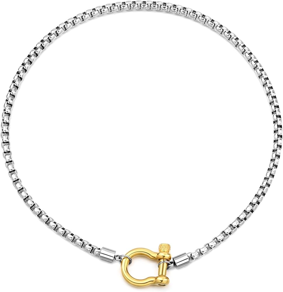 FEEL STYLE Heavy Screw Anchor Shackle Wheat Necklace - 18Inch Stainless Steel Foxtail Wheat Chain... | Amazon (US)