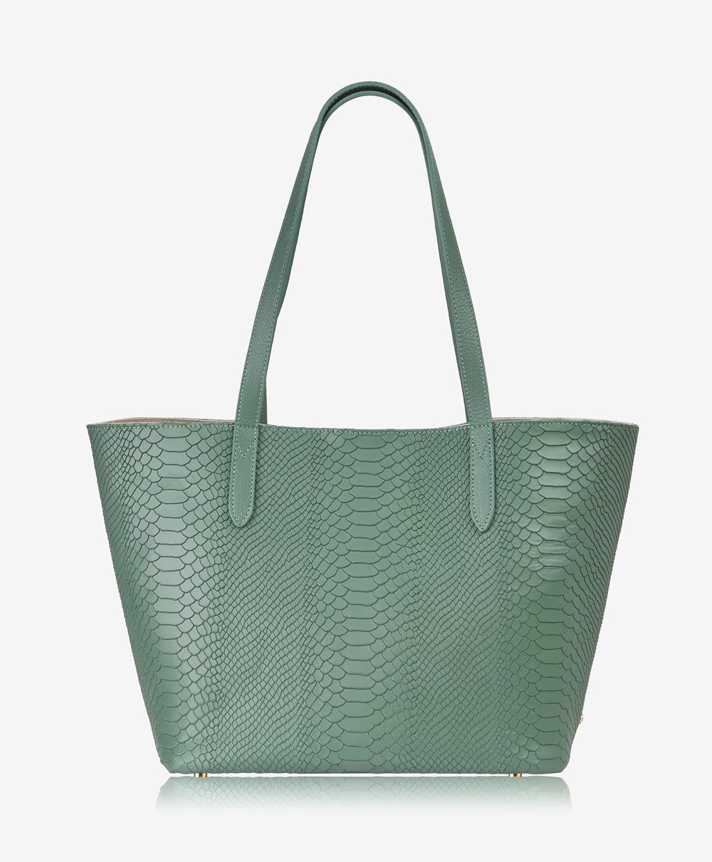 Teddie Tote Bag Eucalyptus Embossed Python Leather | GiGi New York