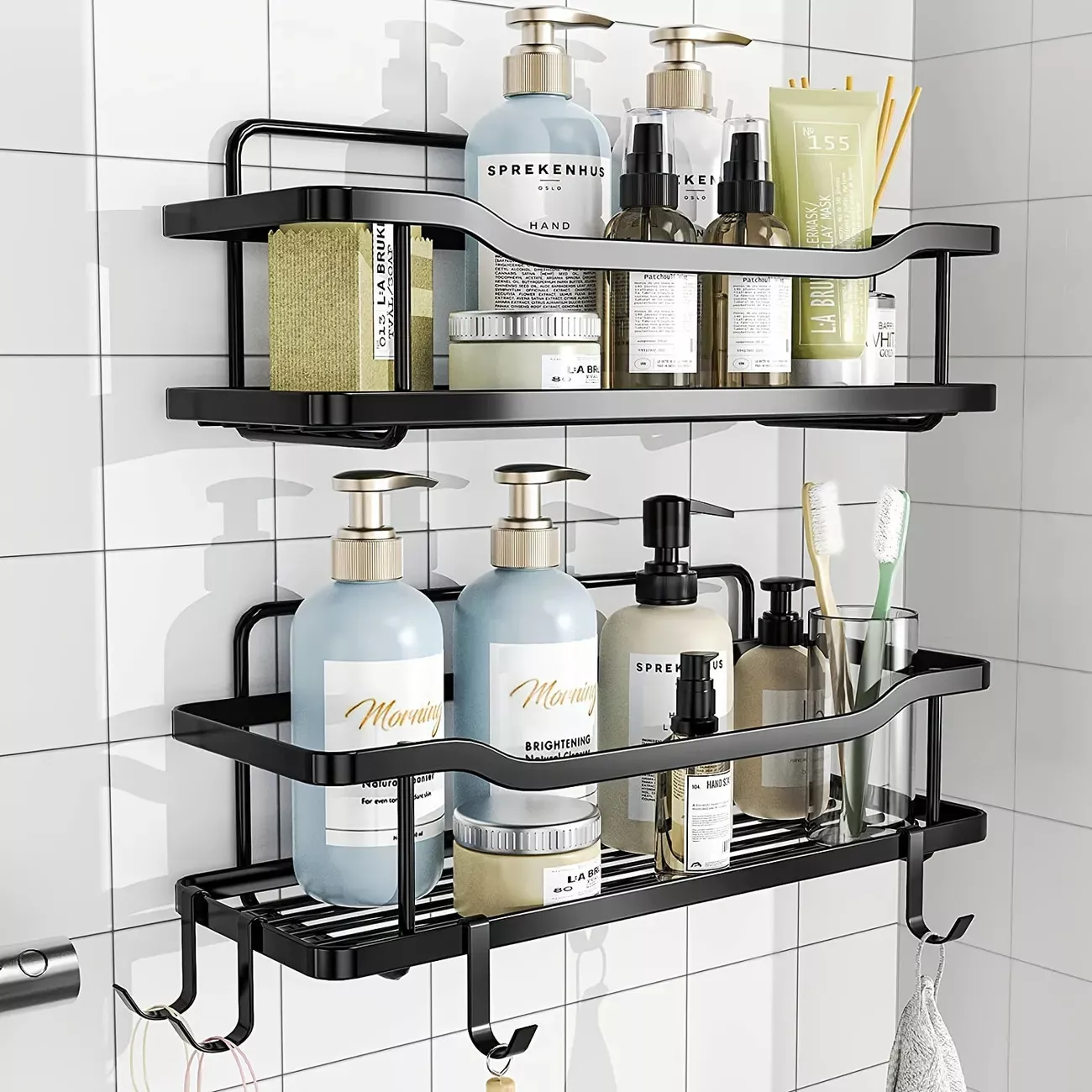 Hanging Bathroom Storage Rack Black Stainless Steel Shower - Temu