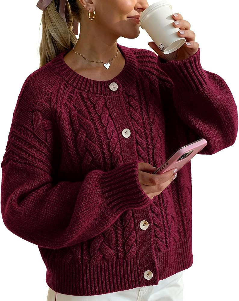 BTFBM Chunky Cardigan Sweaters for Women Fall Fashion 2025 Button Long Sleeve Loose Cable Knit Wi... | Amazon (US)