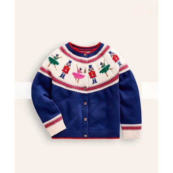 Mini Boden Girl's Edie Fair Isle Cardigan Sapphire Blue Nutcracker size 3/4 NEW | Poshmark