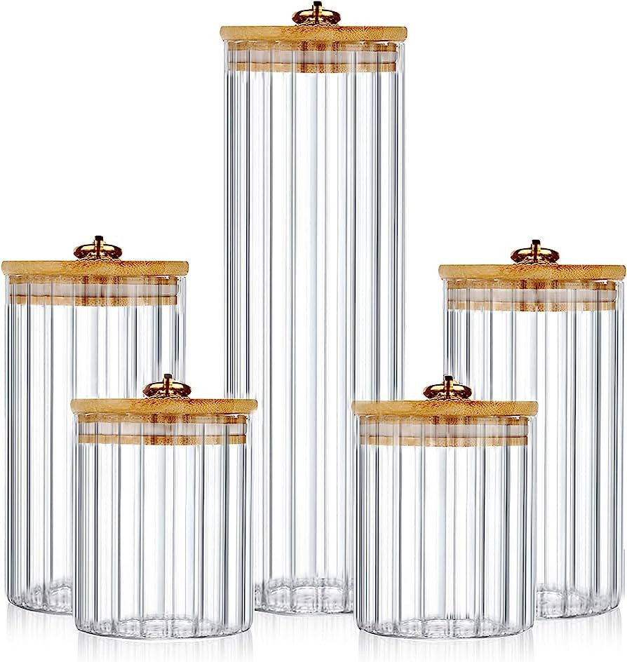 FANTESTICRYAN Glass Storage Jars Set of 5, Decorative Coffee Bar Container with Airtight Bamboo L... | Amazon (US)