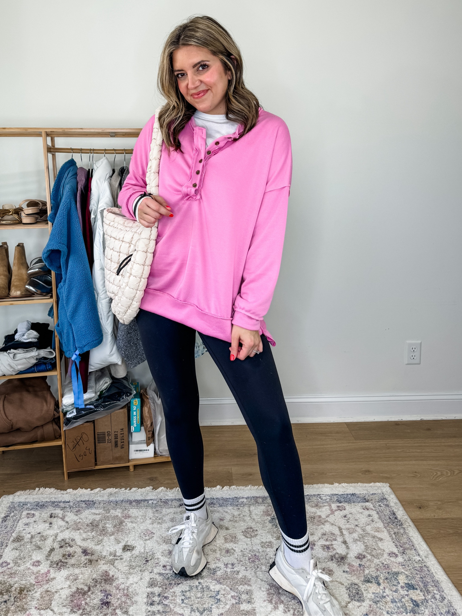 Leggings outfit idea. Mom outfits for spring. I sized up in the pink Henley. Everything else fits true to size.

#LTKfindsunder100 #LTKmidsize