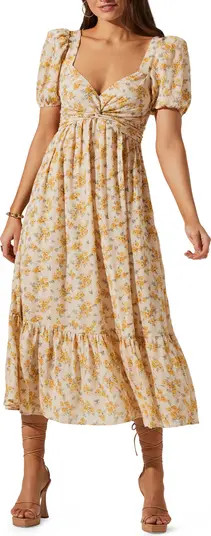 Tie Back Puff Sleeve Midi Dress | Nordstrom