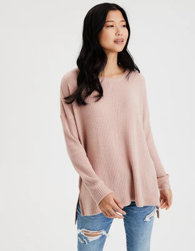 AE Soft Plush Waffle Long Sleeve T-Shirt | American Eagle Outfitters (US & CA)