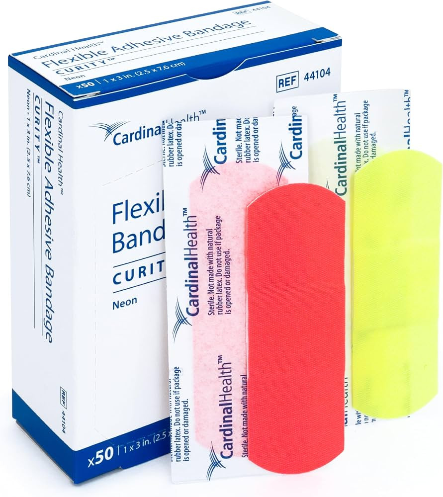 Curity Specialty Neon Fabric Bandage, Heavy\u2011Duty Flexible Strip 1" x 3" with 1" x 7/8" Pad \... | Amazon (US)