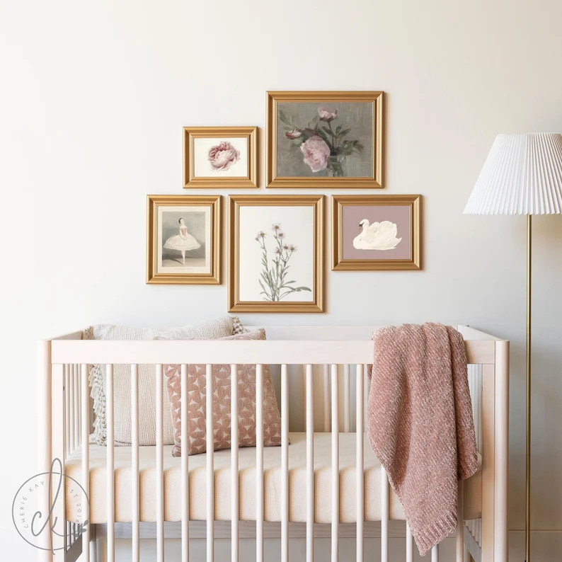 Vintage Floral Girls Nursery Wall Art Ballet Swan Peony Gallery Prints Botanical Baby Girl Bedroo... | Etsy (US)