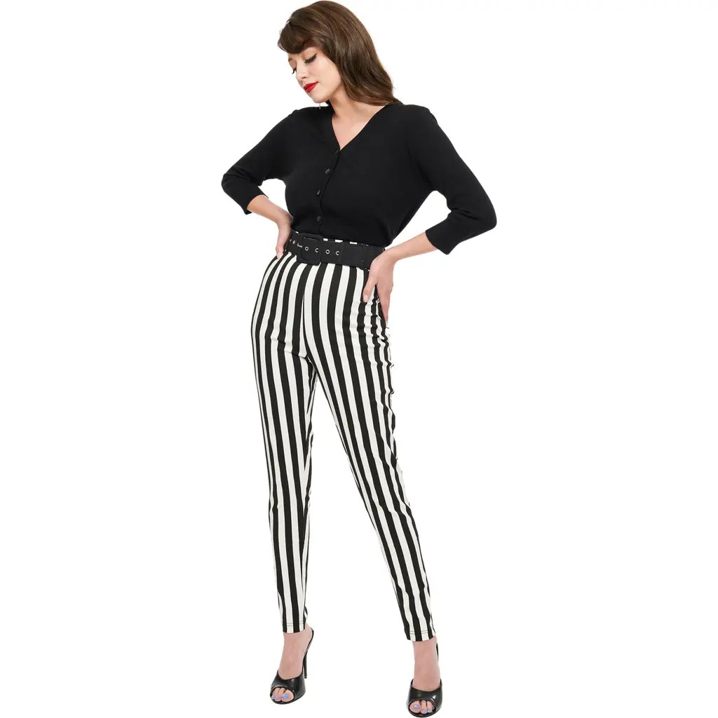 Unique Vintage Belted Rizzo Cigarette Pants in Black White Stripes at Nordstrom, Size X-Large | Nordstrom