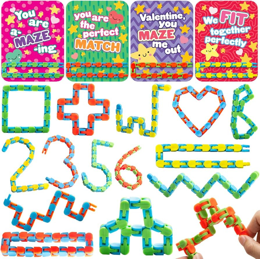 JOYIN 28 Pack Wacky Tracks with Valentines Cards, Twist Track Fingers, Snake Puzzles Fidget Toys ... | Amazon (US)
