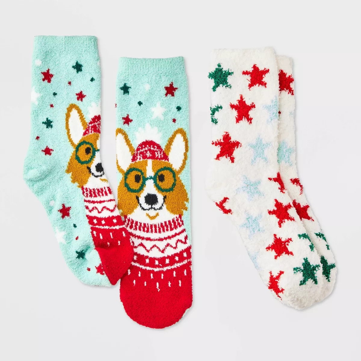 Kids' 2pk Corgi Cozy Christmas Crew Socks with Giftcard Holder - Wondershop™ Aqua Green | Target