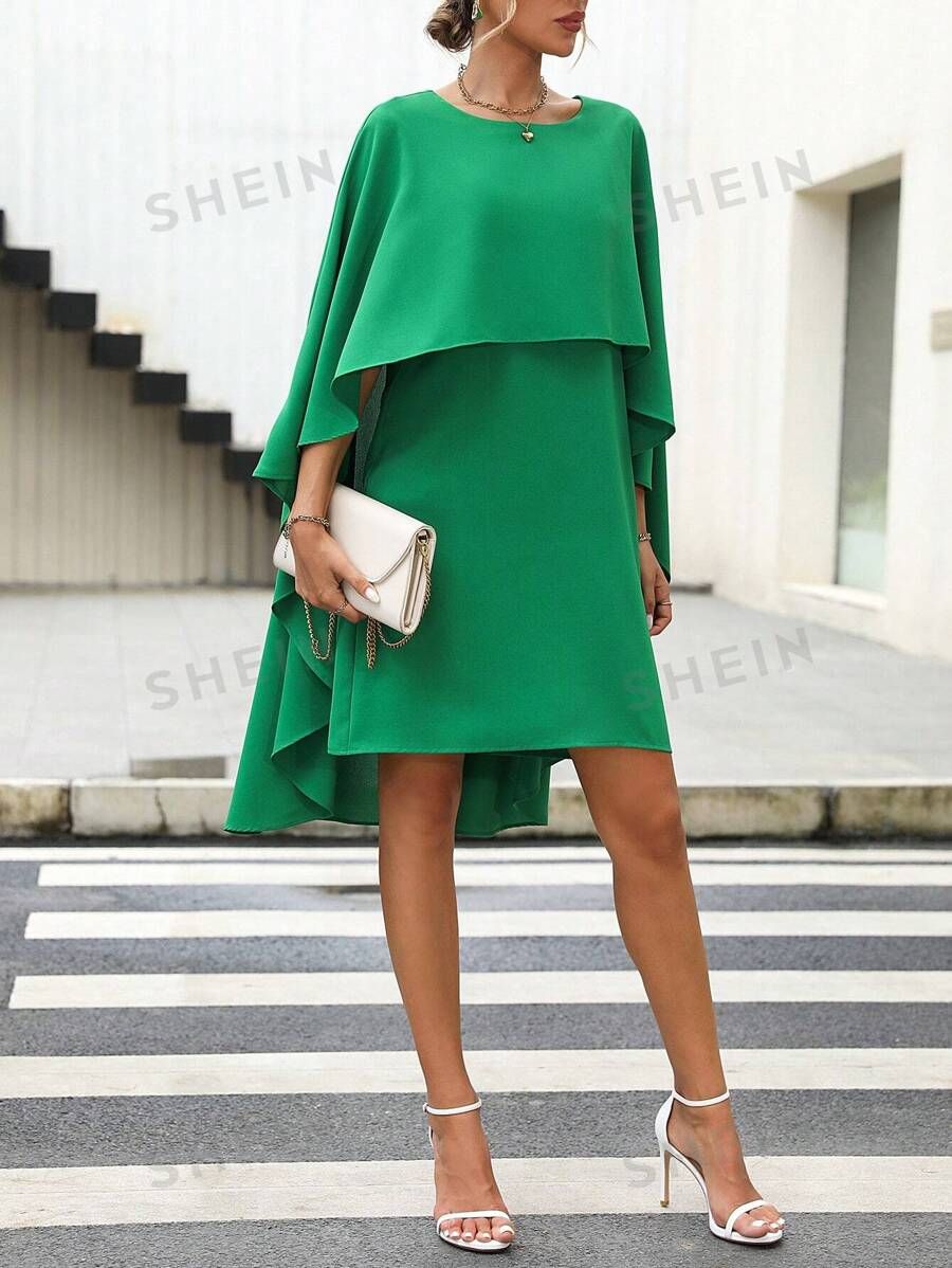SHEIN Clasi Solid Cloak Sleeve Dress | SHEIN