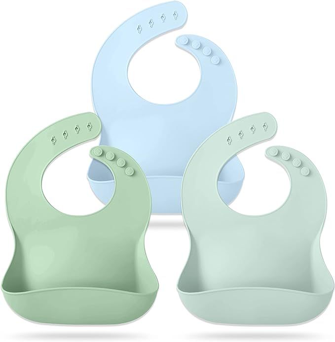 Mia Li Silicone Bibs – 3pcs Waterproof Silicone Bib Set – Silicone Baby Bibs with Adjustable ... | Amazon (US)