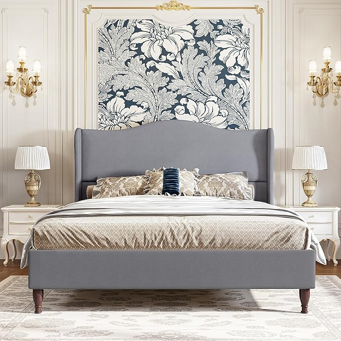 Queen Size Bed Frame with 51" Tall Headboard, High Upholstered Platform Bed Frames with Soft Fabr... | Amazon (US)