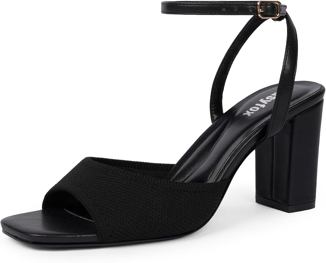 Easyfox Open Toe Chunky Heel Sandals for Women Ankle Strap 3 Inch High Heels Dress Wedding Block ... | Amazon (US)