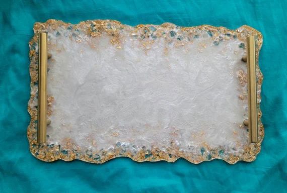 White and Gold/ Crystal Edge/ Resin Tray/ Vanity Tray/ Serving Tray | Etsy (US)