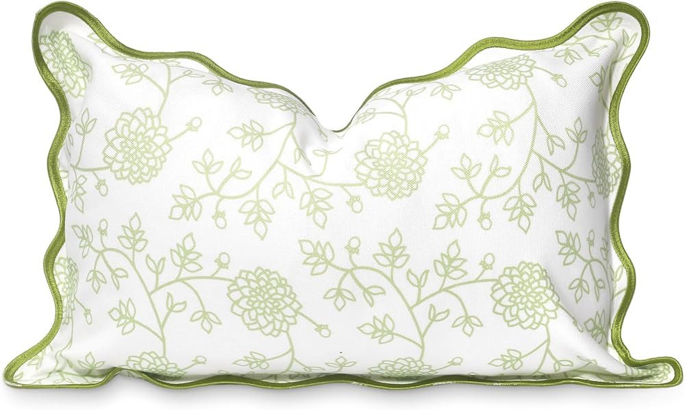 Hofdeco Premium Coastal Patio Indoor Outdoor Scalloped Lumbar Pillow Cover Only, 12"x20" Water Re... | Amazon (US)
