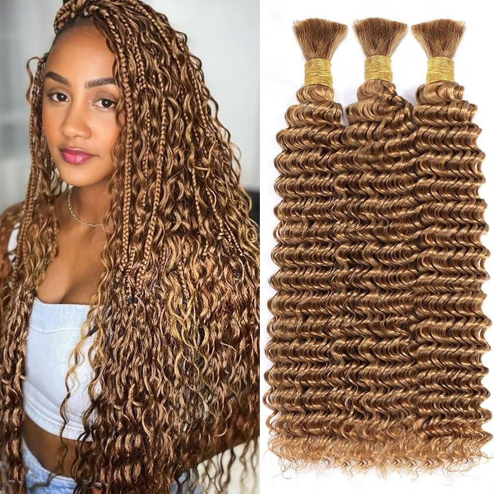 Human Braiding Hair for Boho Braids Honey Blonde Curly Boho Hair for Braiding Knotless 12A Deep W... | Amazon (US)