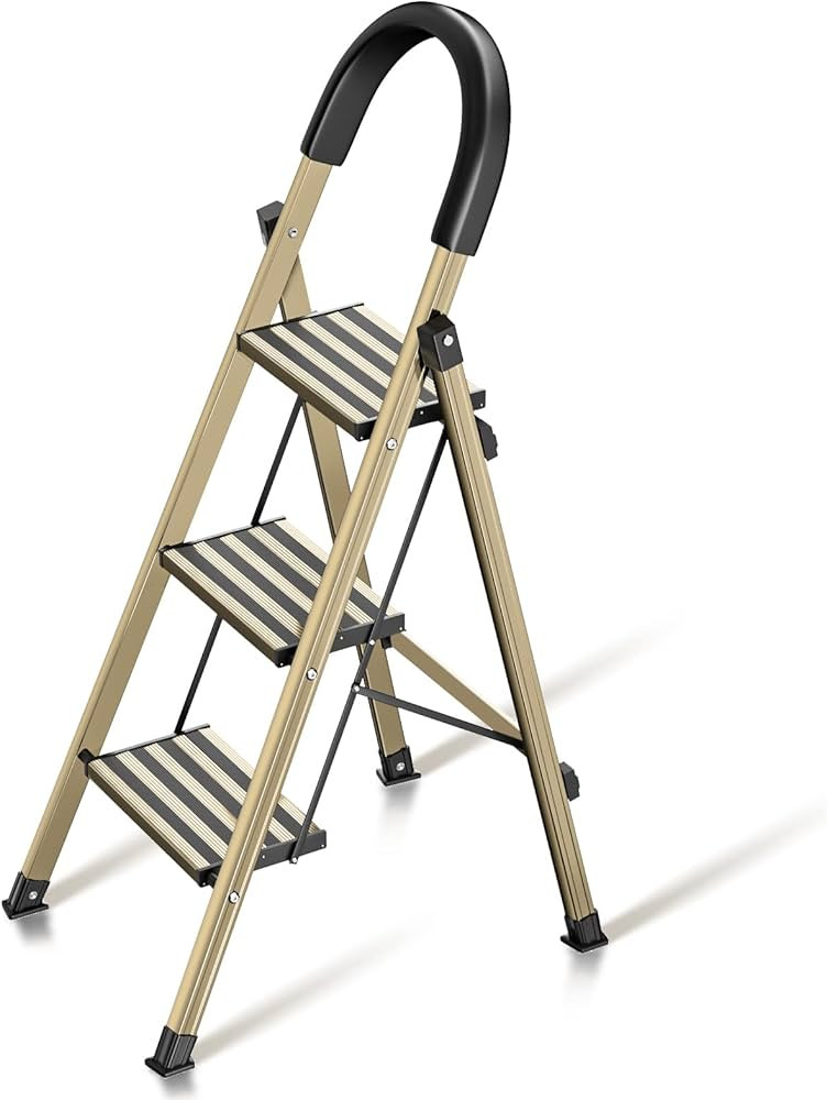 3 Step Ladder, Portable Aluminum Step Ladder, Folding Step Stool with Wide Anti-Slip Pedal, Rubbe... | Amazon (US)