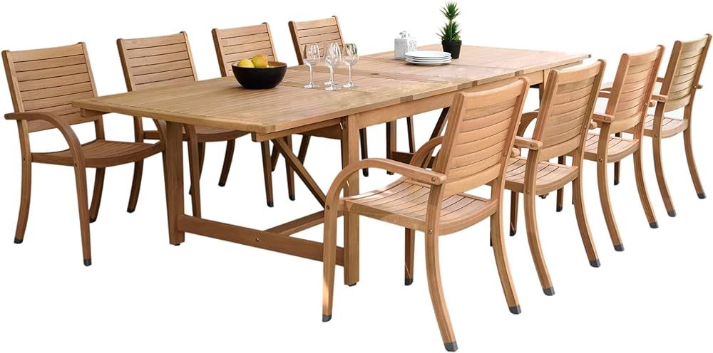 Amazonia Berlin Patio Dining Teak Finish and Ideal, 9-Piece Outdoor Furniture Set, Light Brown | Amazon (US)