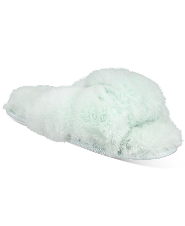 Jenni Women's Faux-Fur Solid Crossband Slippers, Created for Macy's & Reviews - Slippers - Shoes ... | Macys (US)