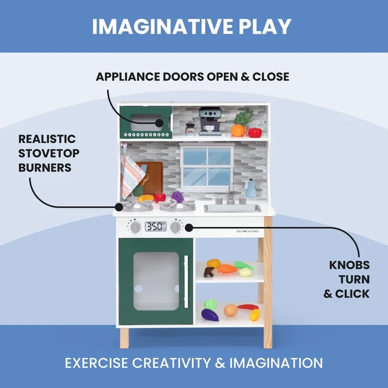 Delta Children Tiny Chef Play Kitchen - Wooden Toy Kitchen Playset with Realistic Knobs that Turn... | Walmart (US)