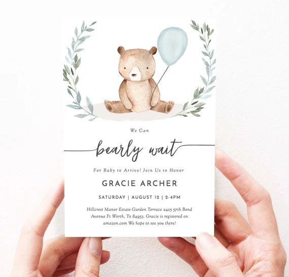 Baby Boy Shower Invitation Bear Baby Shower Invitation Instant Download Template, We Can Bearly W... | Etsy (US)
