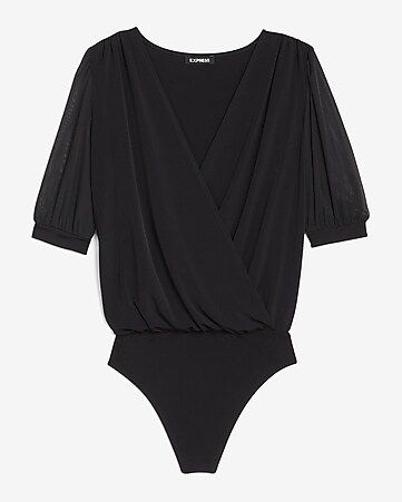 Wrap Front Sheer Sleeve Thong Bodysuit | Express