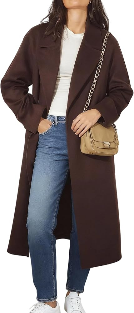Majdan Women's Double Breasted Wool Blend Coat Notch Lapel Coat Winter Overcoat Mid Long Peacoat ... | Amazon (US)