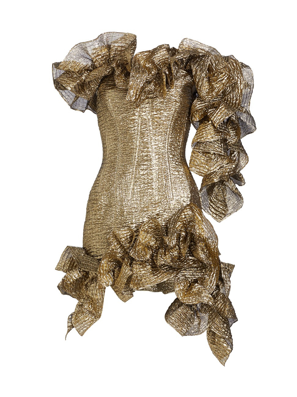 Women's Ava Metallic Ruffle Minidress - Gold Leaf - Size 4 | Saks Fifth Avenue