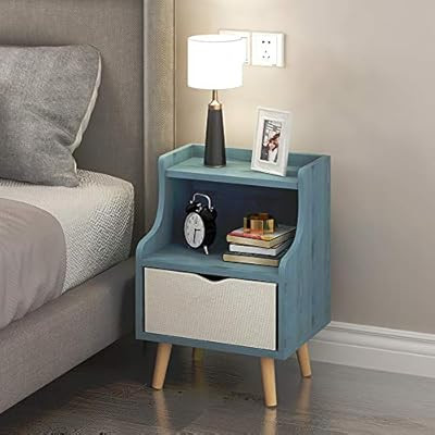 GDLMA Wooden Night Stand,Mini End Table with Fabric Drawer for Bedrooms,Kitchen,Hallway | Amazon (US)