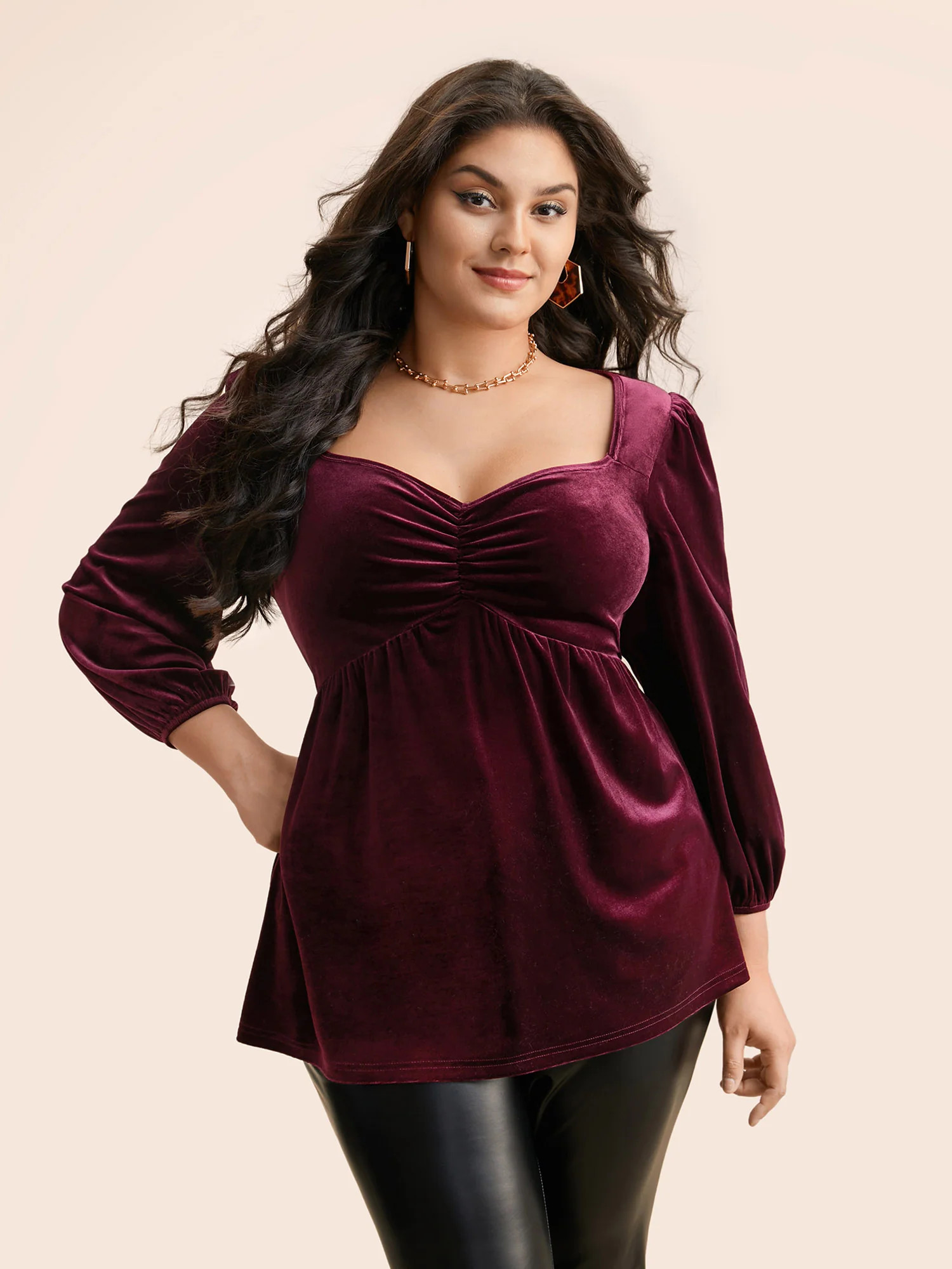 Velvet Heart Neckline Gathered Blouse | Bloomchic