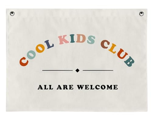 HubbgDesign Cool Kids Club Canvas Banner, Cool Kids Club Wall Hanging, Nursery Room Flag Banner, Playroom Tapestry, Children Wall Art Bedroom, Playroom Decor Childhood (24x36inch) | Amazon (US)