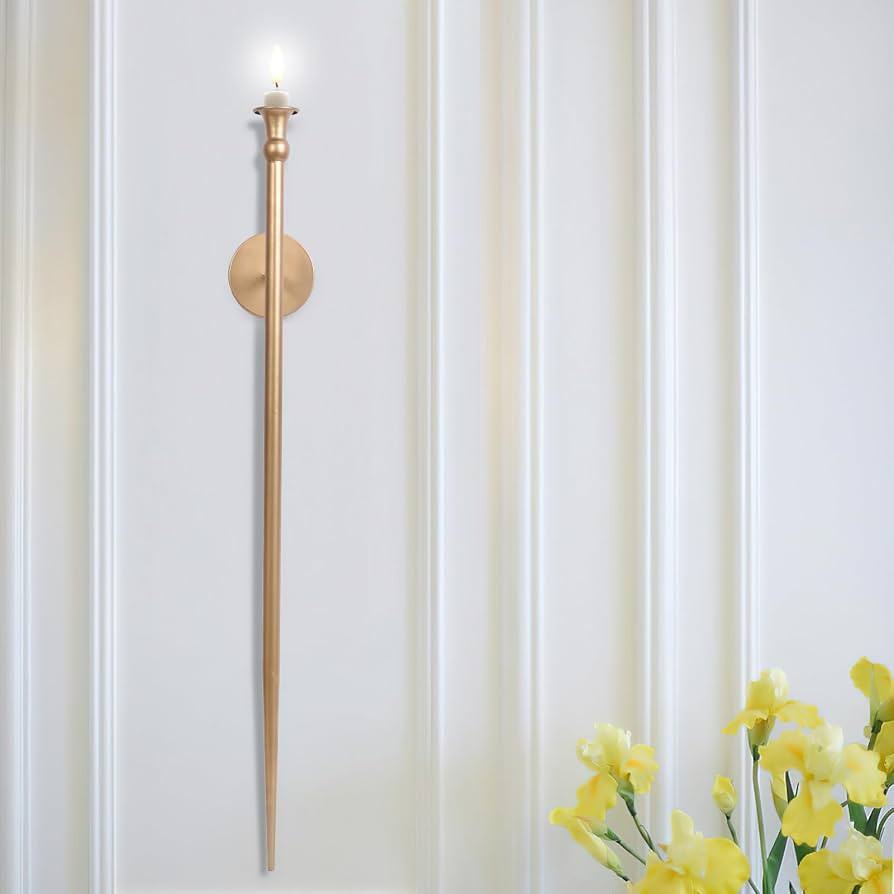 Candle Sconce Long Wall Candle Holder - (1 Pcs) Gold Long Wall Candle Sconce Retro Chic Wall Scon... | Amazon (US)