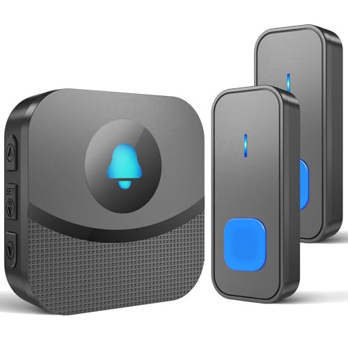 SURFOU Wireless Doorbell,Waterproof Doorbell Operating at 1300Ft with 55 Melodies 5 Volume Levels LED Flash Mute Mode Memory Function Wireless Doorbells for Home Classroom,2 Buttons 1 Receiver | Amazon (US)