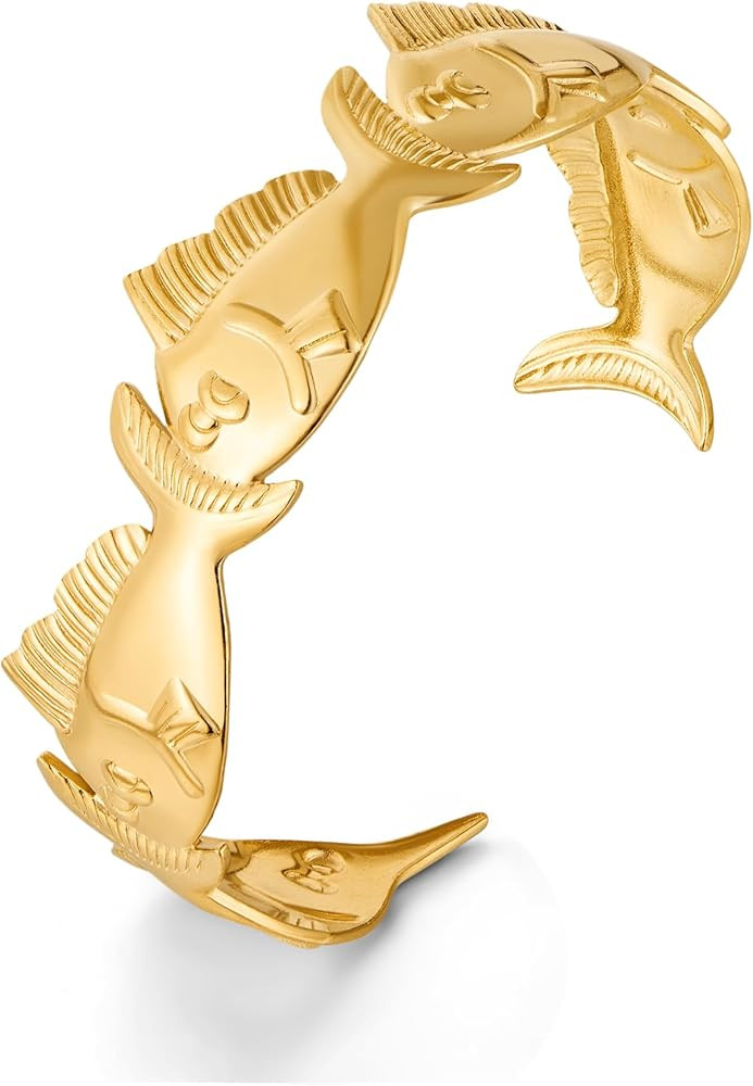 Chunky Gold Fish Cuff Bracelets for Women Summer Beach Bracelet Fish Bangle Adjustable Statement ... | Amazon (US)