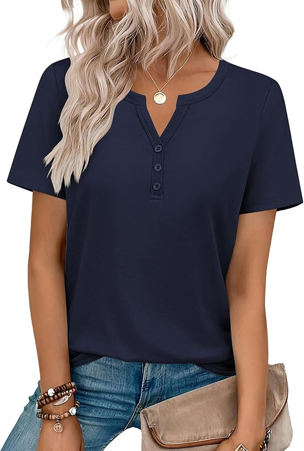 Zeagoo Womens Summer Tops V Neck Short Sleeve Shirts Dressy Casual Blouse Spring Vacation Tshirts... | Amazon (US)