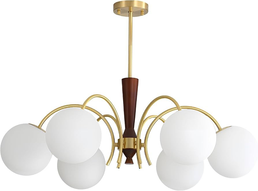KCO Lighting Vintage 6 Light Gold Sputnik Light Fixture White Globe Chandelier Light Fixture Farm... | Amazon (US)