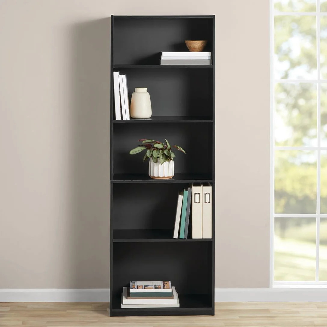 Mainstays 5-Shelf Bookcase with Adjustable Shelves, True Black Oak - Walmart.com | Walmart (US)