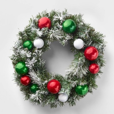 22in Unlit Flocked Greenery Shatterproof Artificial Wreath Red/Green  - Wondershop™ | Target