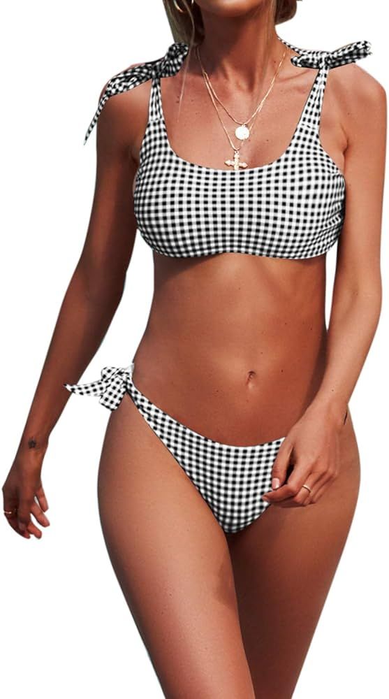 Blooming Jelly Womens Two Piece Swimsuits Tie Knot Padded Push Up Brazilian Thong Cheeky Bikini S... | Amazon (US)