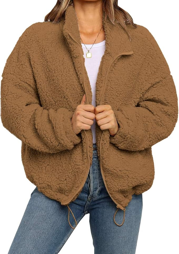 PRETTYGARDEN Women's Fashion Long Sleeve Lapel Zip Up Faux Shearling Shaggy Oversized Coat Jacket... | Amazon (US)