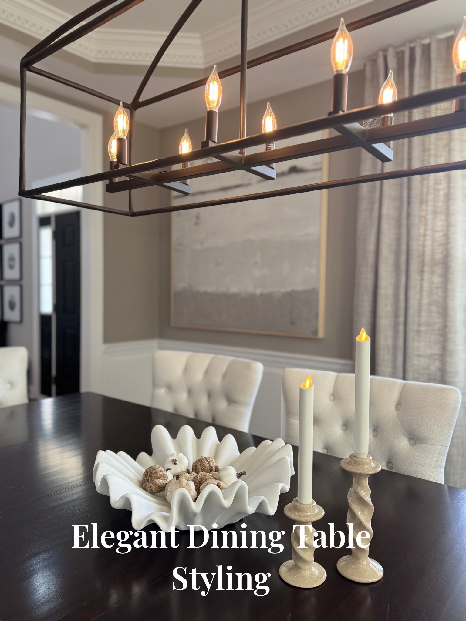 A transitional modern dining table styled with neutral fall accents. 
#diningtabledecor #diningroomstyling #sculpturalbowl #twistedcandlesticks #everydaycozy #tablescape #timelesshome #houseaesthetics 

#LTKautumn #LTKSeasonal #LTKHome