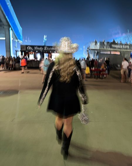 Sparkle queen✨ XS in denim jacket and dress, hat is custom sized from Etsy, boots TTS 

Country concert outfit, concert outfit, rhinestone, crystal, black dress, Abercrombie dress

#LTKsalealert #LTKitbag #LTKSeasonal