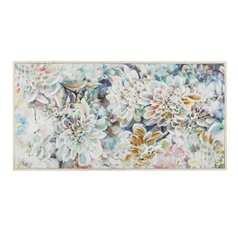 Floral Framed Embellished Canvas Wall Art, 24x48 | At Home