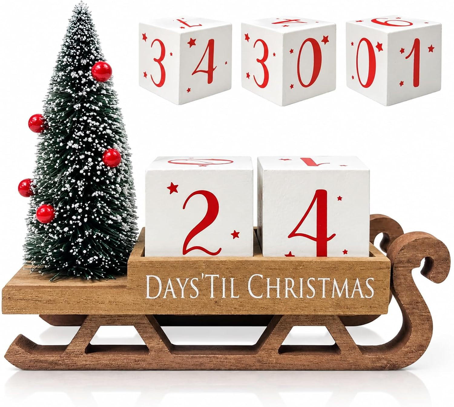 HOMirable Christmas Countdown Blocks Santa Sleigh Advent Calendar 99 Days Christmas Tree Decorations Wooden Farmhouse Rustic Sign Xmas Party Holiday Décor for Home Living Room, Mantel, Tiered Tray | Amazon (US)
